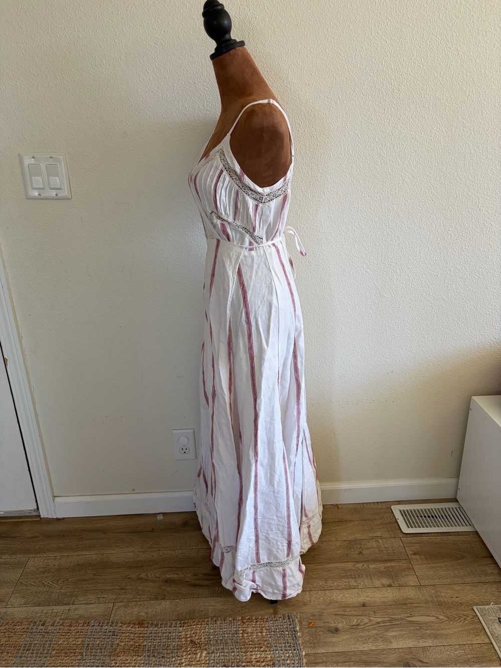Reformation White Maxi Dress with Dusty Rose Stripes - Picture 3 of 8